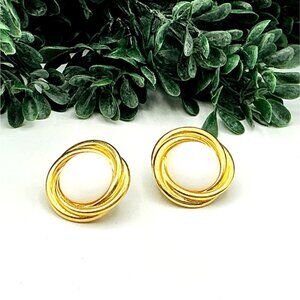 Gold Tone with White Resin Bead Stud Earrings by Trafari